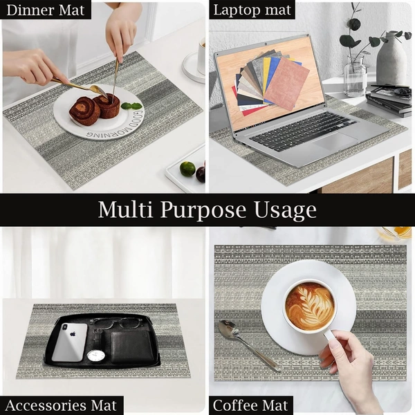 Luxe Home International LUXE HOME INTERNATIONAL Rectangular Pack of 4 Table Placemat (Silver, PVC) - 30x46 cm, Silver