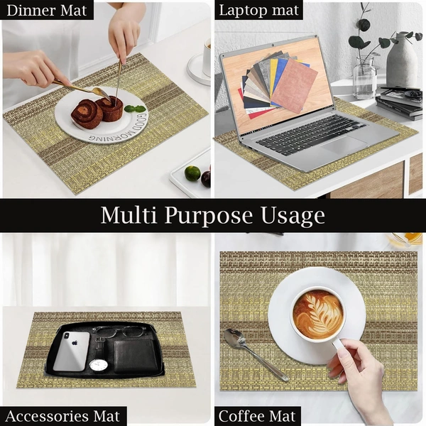 Luxe Home International LUXE HOME INTERNATIONAL Rectangular Pack of 4 Table Placemat (Brown, PVC) - 30x46 cm, Brown