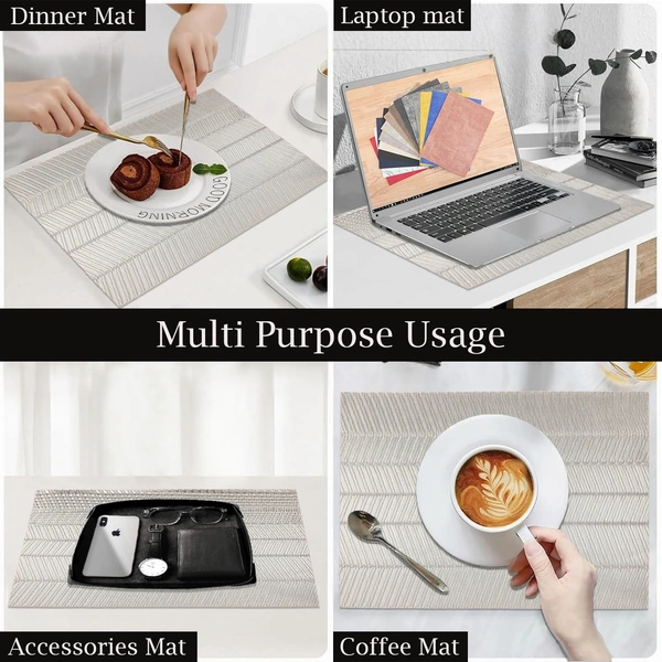 Luxe Home International LUXE HOME INTERNATIONAL Rectangular Pack of 4 Table Placemat (Silver, PVC) - 30x46 cm, Silver