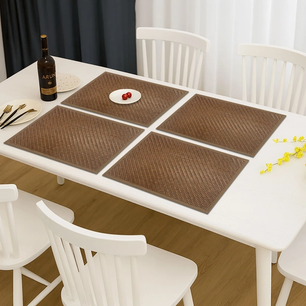 Luxe Home International LUXE HOME INTERNATIONAL Rectangular Pack of 4 Table Placemat (Brown, Polyester) - 30x46 cm, Brown