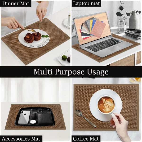 Luxe Home International LUXE HOME INTERNATIONAL Rectangular Pack of 4 Table Placemat (Brown, Polyester) - 30x46 cm, Brown