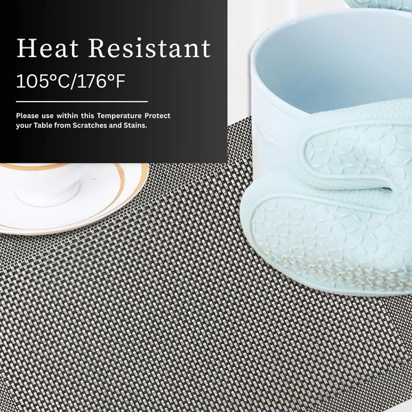 Luxe Home International LUXE HOME INTERNATIONAL Rectangular Pack of 4 Table Placemat (Black, PVC) - 30x46 cm, Black