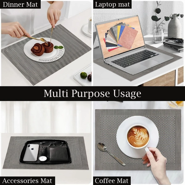 Luxe Home International LUXE HOME INTERNATIONAL Rectangular Pack of 4 Table Placemat (Black, PVC) - 30x46 cm, Black