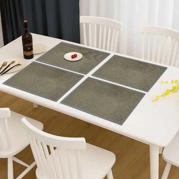 Luxe Home International LUXE HOME INTERNATIONAL Rectangular Pack of 4 Table Placemat (Grey, Polyester) - 30x46 cm, Grey