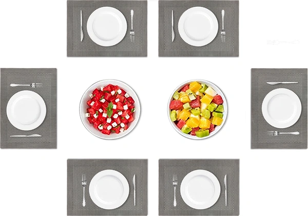 Luxe Home International LUXE HOME INTERNATIONAL Rectangular Pack of 6 Table Placemat (Black, PVC) - 30x46 cm, Black