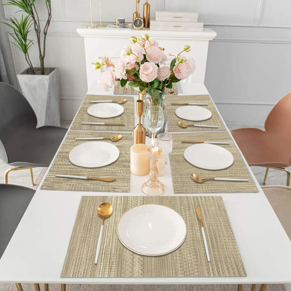 Luxe Home International LUXE HOME INTERNATIONAL Rectangular Pack of 6 Table Placemat (Gold, PVC) - 30x46 cm, Gold