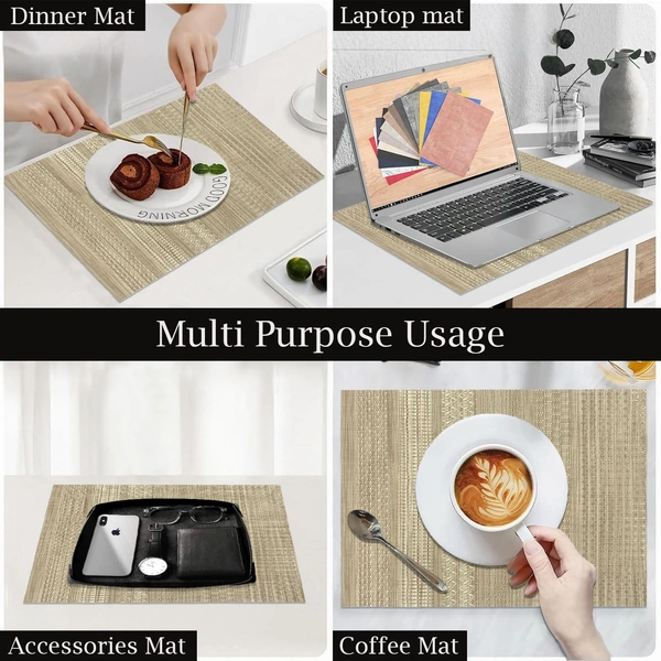 Luxe Home International LUXE HOME INTERNATIONAL Rectangular Pack of 6 Table Placemat (Gold, PVC) - 30x46 cm, Gold