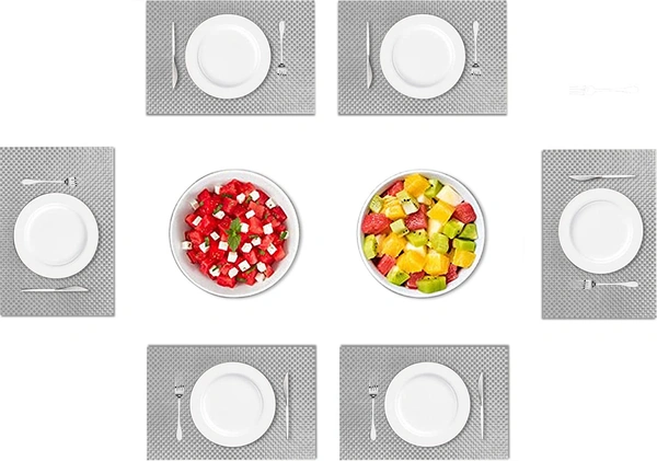 Luxe Home International LUXE HOME INTERNATIONAL Rectangular Pack of 6 Table Placemat (Silver, PVC) - 30x46 cm, Silver