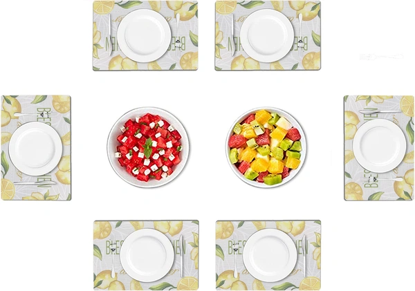 Luxe Home International LUXE HOME INTERNATIONAL Rectangular Pack of 6 Table Placemat (Yellow, Rubber) - 30x40 cm, Yellow