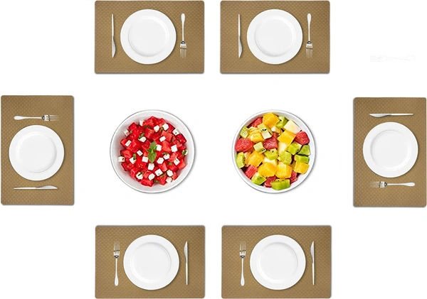 Luxe Home International LUXE HOME INTERNATIONAL Rectangular Pack of 6 Table Placemat (Brown, PVC) - 30x46 cm, Brown