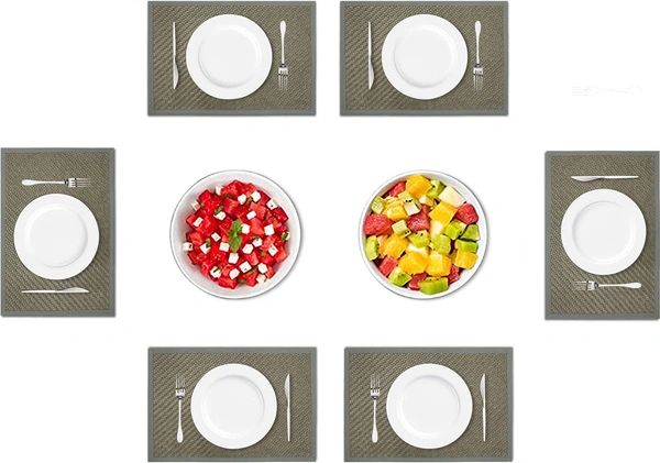 Luxe Home International LUXE HOME INTERNATIONAL Rectangular Pack of 6 Table Placemat (Grey, Polyester) - 30x46 cm, Grey