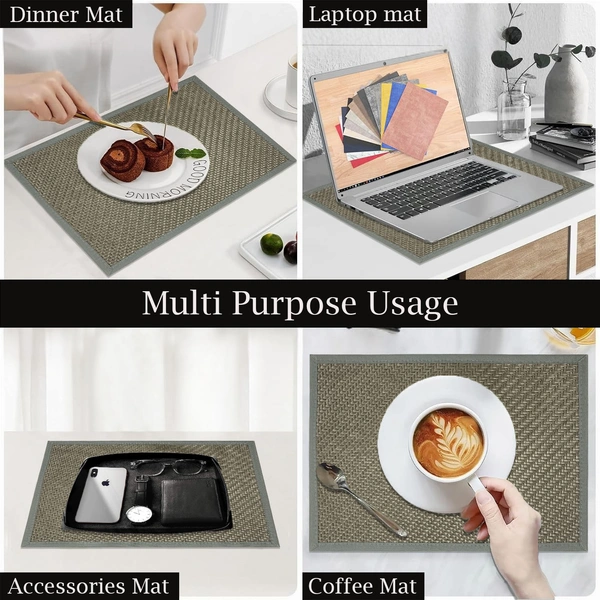 Luxe Home International LUXE HOME INTERNATIONAL Rectangular Pack of 6 Table Placemat (Grey, Polyester) - 30x46 cm, Grey