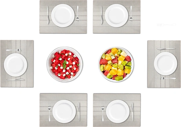 Luxe Home International LUXE HOME INTERNATIONAL Rectangular Pack of 6 Table Placemat (Silver, PVC) - 30x46 cm, Silver