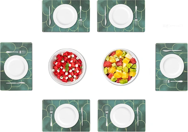 Luxe Home International LUXE HOME INTERNATIONAL Rectangular Pack of 6 Table Placemat (Green, Rubber) - 30x40 cm, Green
