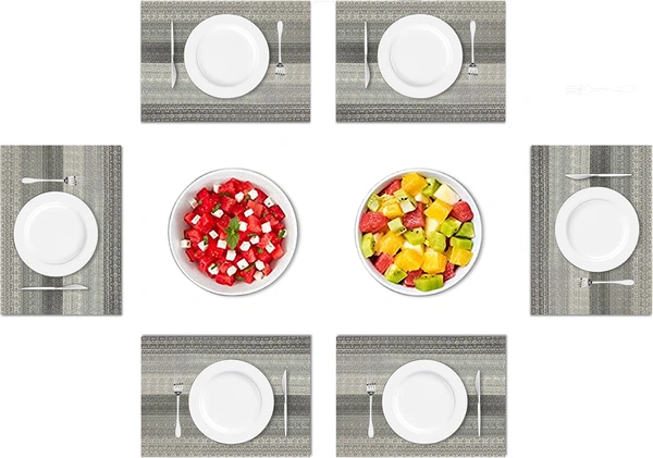 Luxe Home International LUXE HOME INTERNATIONAL Rectangular Pack of 6 Table Placemat (Silver, PVC) - 30x46 cm, Silver