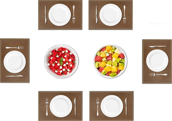 Luxe Home International LUXE HOME INTERNATIONAL Rectangular Pack of 6 Table Placemat (Brown, Polyester) - 30x46 cm, Brown