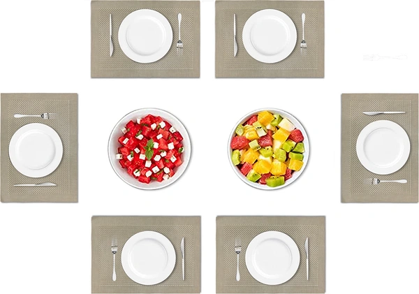 Luxe Home International LUXE HOME INTERNATIONAL Rectangular Pack of 6 Table Placemat (Gold, PVC) - 30x46 cm, Gold