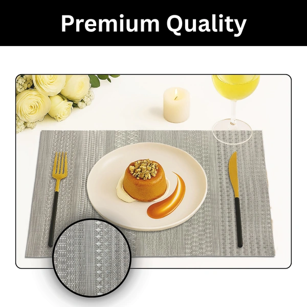 Luxe Home International LUXE HOME INTERNATIONAL Rectangular Pack of 6 Table Placemat (Silver, PVC) - 30x46 cm, Silver
