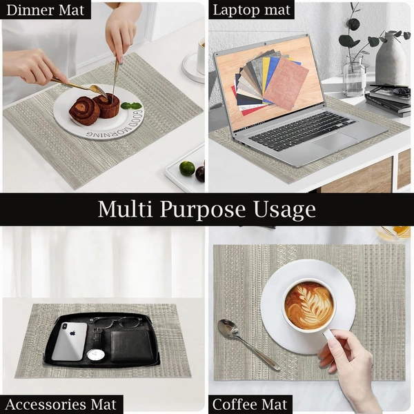 Luxe Home International LUXE HOME INTERNATIONAL Rectangular Pack of 6 Table Placemat (Silver, PVC) - 30x46 cm, Silver