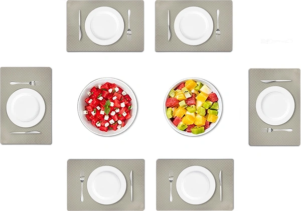 Luxe Home International LUXE HOME INTERNATIONAL Rectangular Pack of 6 Table Placemat (Grey, PVC) - 30x46 cm, Grey