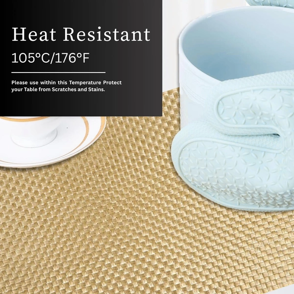 Luxe Home International LUXE HOME INTERNATIONAL Rectangular Pack of 6 Table Placemat (Gold, PVC) - 30x46 cm, Gold