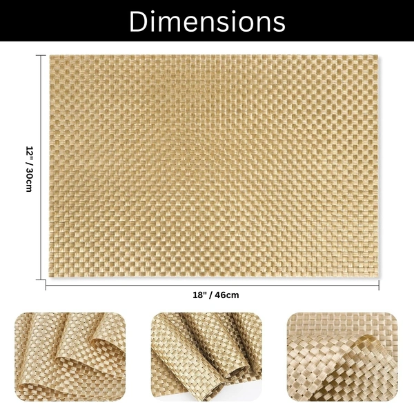 Luxe Home International LUXE HOME INTERNATIONAL Rectangular Pack of 6 Table Placemat (Gold, PVC) - 30x46 cm, Gold
