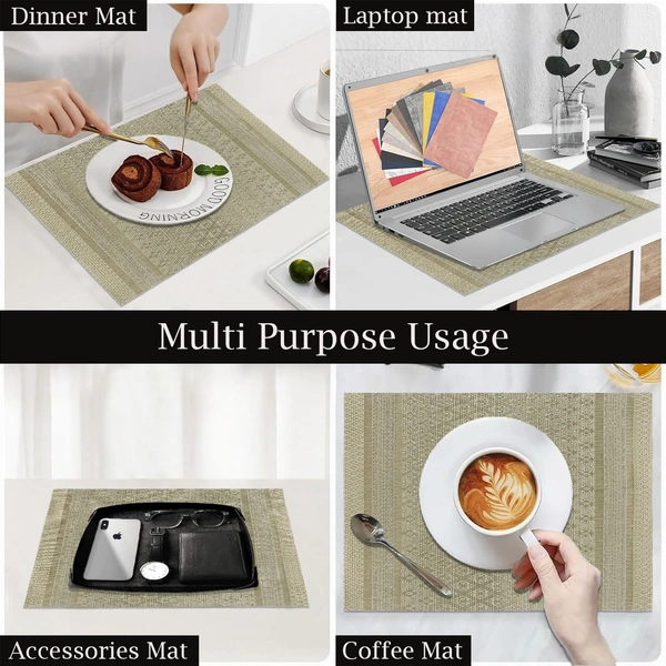 Luxe Home International LUXE HOME INTERNATIONAL Rectangular Pack of 6 Table Placemat (Gold, PVC) - 30x46 cm, Gold