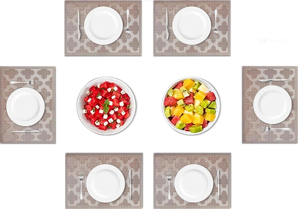 Luxe Home International LUXE HOME INTERNATIONAL Rectangular Pack of 6 Table Placemat (Brown, PVC) - 30x46 cm, Brown