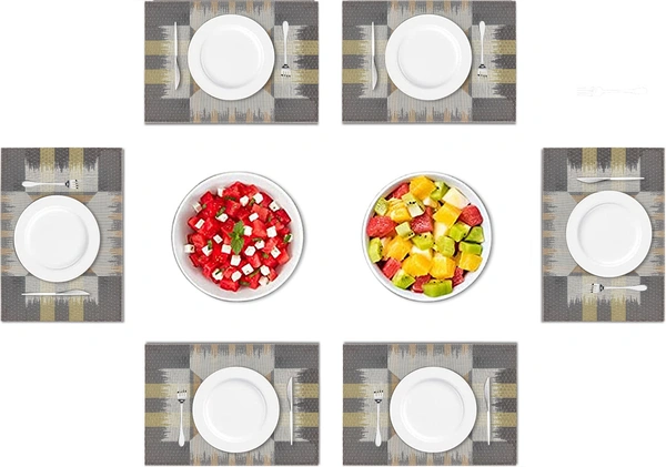 Luxe Home International LUXE HOME INTERNATIONAL Rectangular Pack of 6 Table Placemat (Black, PVC) - 30x46 cm, Black