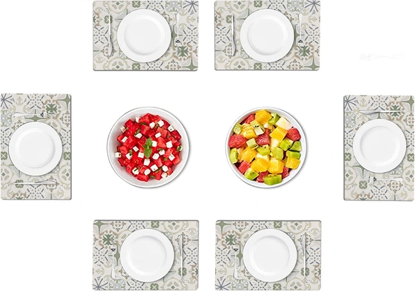 Luxe Home International LUXE HOME INTERNATIONAL Rectangular Pack of 6 Table Placemat (White, Light Green, Rubber) - 30x40 cm, White::Light Green