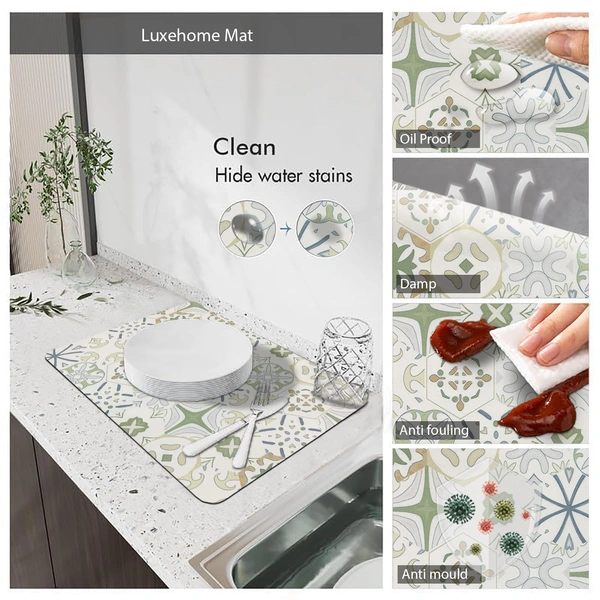 Luxe Home International LUXE HOME INTERNATIONAL Rectangular Pack of 6 Table Placemat (White, Light Green, Rubber) - 30x40 cm, White::Light Green