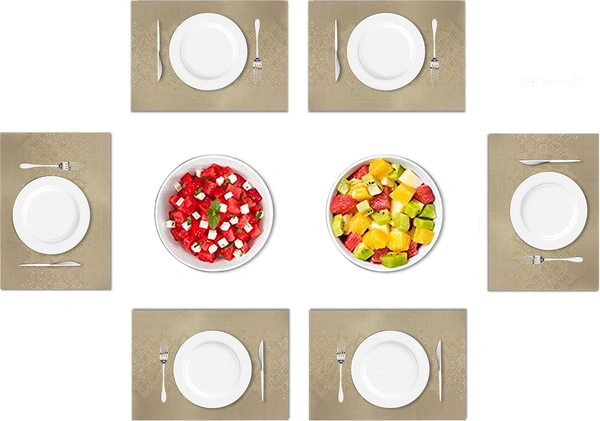 Luxe Home International LUXE HOME INTERNATIONAL Rectangular Pack of 6 Table Placemat (Gold, PVC) - 30x46 cm, Gold