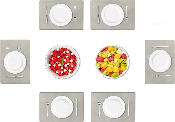 Luxe Home International LUXE HOME INTERNATIONAL Rectangular Pack of 6 Table Placemat (Grey, Rubber) - 30x40 cm, Grey