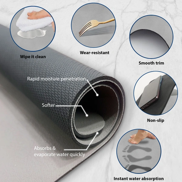 Luxe Home International LUXE HOME INTERNATIONAL Rectangular Pack of 6 Table Placemat (Grey, Rubber) - 30x40 cm, Grey