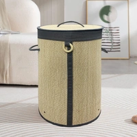 Luxe Home International LUXE HOME INTERNATIONAL Round Bamboo Laundry Basket with Lid | Eco-Friendly, Foldable & Lightweight Organizer (Beige, 35x35x50 cm, Pack of 1)