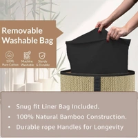 Luxe Home International LUXE HOME INTERNATIONAL Round Bamboo Laundry Basket with Lid | Eco-Friendly, Foldable & Lightweight Organizer (Beige, 35x35x50 cm, Pack of 1)