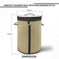 Luxe Home International LUXE HOME INTERNATIONAL Round Bamboo Laundry Basket with Lid | Eco-Friendly, Foldable & Lightweight Organizer (Beige, 35x35x50 cm, Pack of 1)