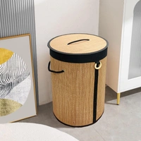 Luxe Home International LUXE HOME INTERNATIONAL Round Bamboo Laundry Basket with Lid | Eco-Friendly, Foldable & Lightweight Organizer (Natural, 35x35x50 cm, Pack of 1)