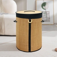 Luxe Home International LUXE HOME INTERNATIONAL Round Bamboo Laundry Basket with Lid | Eco-Friendly, Foldable & Lightweight Organizer (Natural, 35x35x50 cm, Pack of 1)