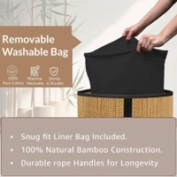 Luxe Home International LUXE HOME INTERNATIONAL Round Bamboo Laundry Basket with Lid | Eco-Friendly, Foldable & Lightweight Organizer (Natural, 35x35x50 cm, Pack of 1)