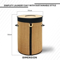 Luxe Home International LUXE HOME INTERNATIONAL Round Bamboo Laundry Basket with Lid | Eco-Friendly, Foldable & Lightweight Organizer (Natural, 35x35x50 cm, Pack of 1)