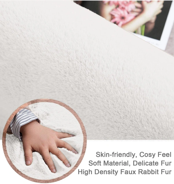 Luxe Home International LUXE HOME INTERNATIONAL Ruffle Ultra Soft Rabbit Fur Area Rectangular Rugs Anti-Skid Washable Carpet For Kitchen,Bedroom,Living-Room,Prayer Room,Office,Hotels,Halls(Piece Of 1,White,6' X 9') - 6X9, White