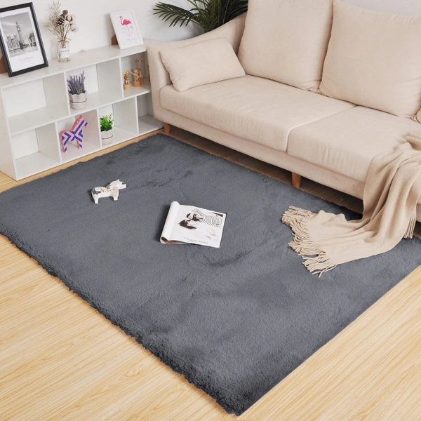 Luxe Home International LUXE HOME INTERNATIONAL Ruffle Ultra Soft Rabbit Fur Area Rectangular Rugs Anti-Skid Washable Carpet For Kitchen,Bedroom,Living-Room,Prayer Room,Office,Hotels,Halls (Piece Of 1,Grey,6 X 9 Feet) - 6X9, Grey