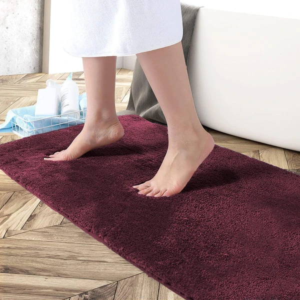 LUXE HOME INTERNATIONAL Bathmat Newman Microfiber 2500 GSM Anti Slip ( wine, 60x90 cm, Pack of 1 ) - wine