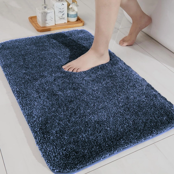 LUXE HOME INTERNATIONAL Bathmat Newman Microfiber 2500 GSM Anti Slip ( Navy Blue, 40x60 cm, Pack of 1 ) - 40x60 cm, Navy Blue