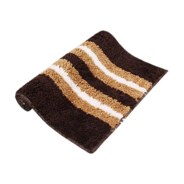 LUXE HOME INTERNATIONAL Bathmat Stripe Microfiber 1600 GSM Anti-Skid ( Chocolate , 38 Cm x 58 Cm , Pack of 2 ) - Chocolate