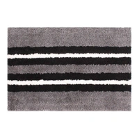 LUXE HOME INTERNATIONAL Bathmat Stripe Microfiber 1600 GSM Anti-Skid ( Blue, Grey , 38 Cm x 58 Cm , Pack of 2 ) - Blue, Grey