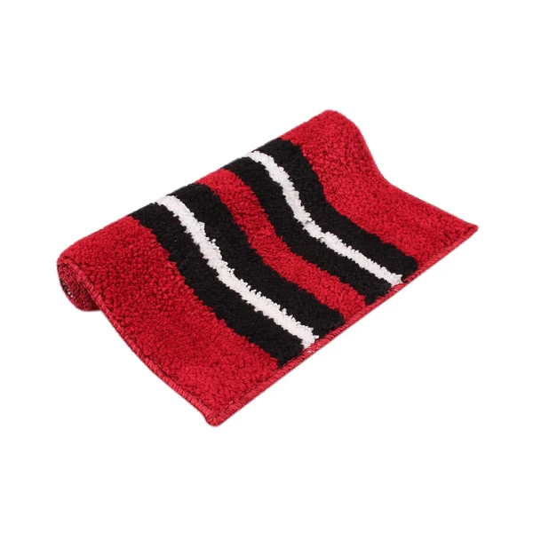 LUXE HOME INTERNATIONAL Bathmat Stripe Microfiber 1600 GSM Anti-Skid ( Maroon , 38 Cm x 58 Cm , Pack of 2 ) - Maroon