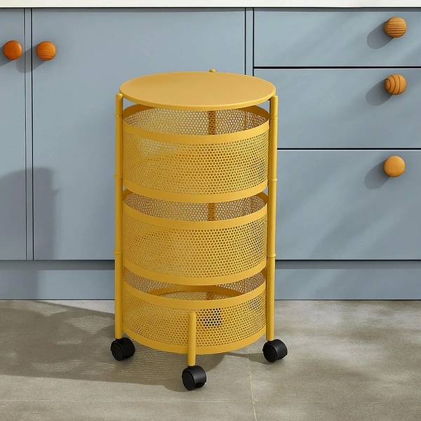 Luxe Home International Storage Trolley Round , 3-Tier Revolving Vegetable Kitchen Rack , Square Multipurpose Storage Rack with Wheels , Metal Fruit Storage Rack , Kitchen Spice Rack (Gold 32x32x60) - 32x32x60 Cm, Gold, 1 Pc Stainless Steel With Weels Storage Trolley