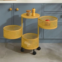 Luxe Home International Storage Trolley Round , 3-Tier Revolving Vegetable Kitchen Rack , Square Multipurpose Storage Rack with Wheels , Metal Fruit Storage Rack , Kitchen Spice Rack (Gold 32x32x60) - 32x32x60 Cm, Gold, 1 Pc Stainless Steel With Weels Storage Trolley